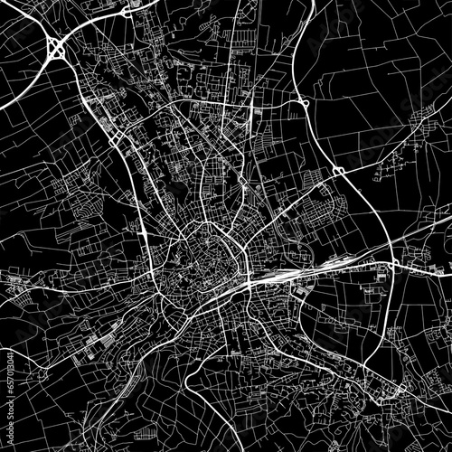 1:1 square aspect ratio vector road map of the city of  Erfurt in Germany with white roads on a black background.