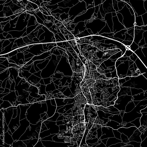 1:1 square aspect ratio vector road map of the city of Gera in Germany with white roads on a black background.