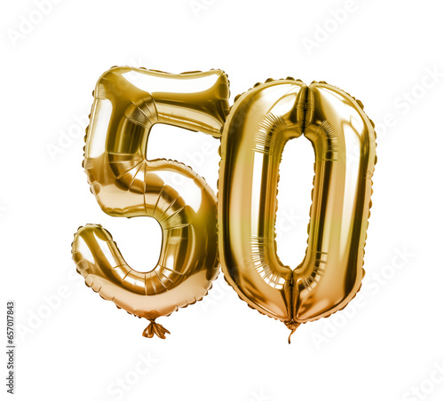 gold 50th anniversary helium mylar balloons on transparent png background, 50th birthday balloon