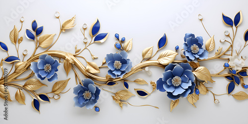 Golden Elegance: 3D Floral Wallpaper © aamir