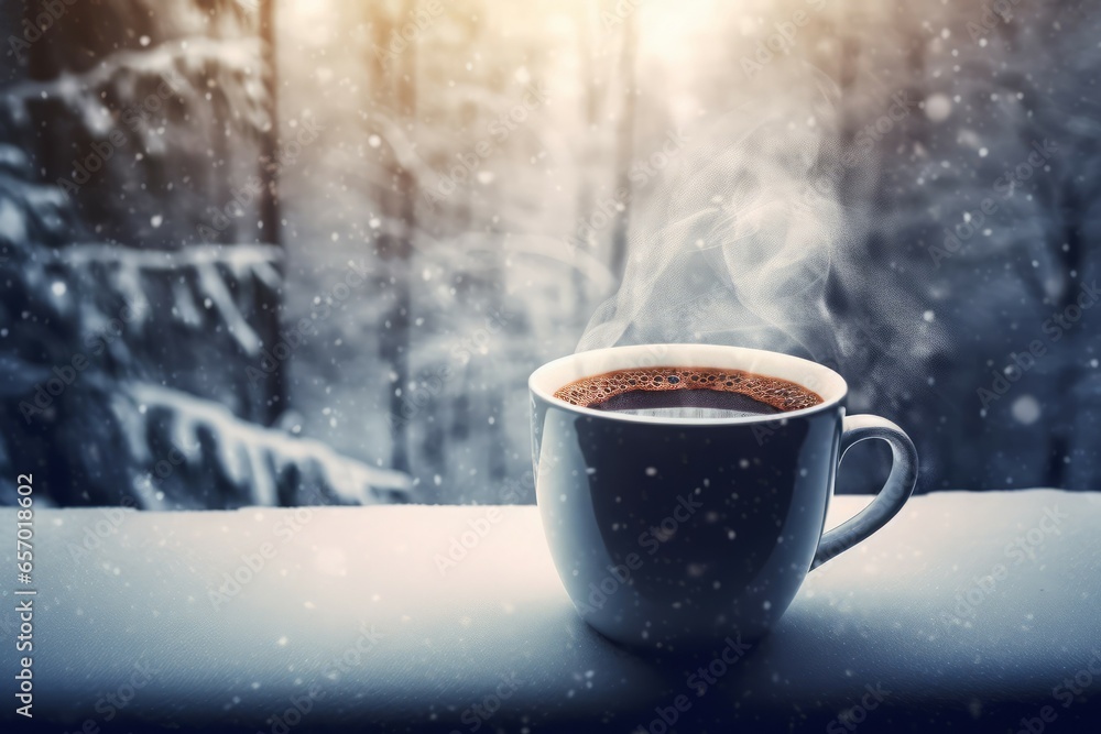 Winter morning coffee. Space drink. Generate Ai Winter morning coffee. Space drink. Generate Ai