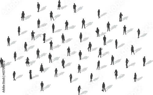 crowd of people silhouette, white background, vector