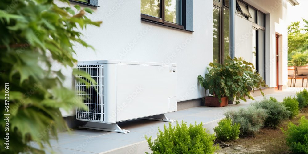 Air source heat pump installed in a residential building Air source heat pump installed in a residential building