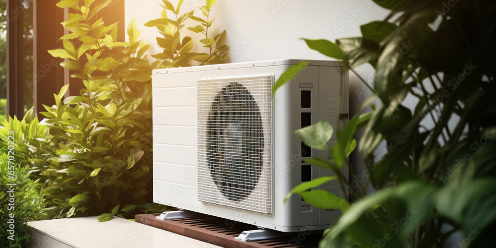 Air source heat pump installed in a residential building Air source heat pump installed in a residential building