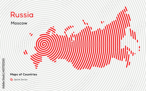 Creative map of Russia. Russian Federation, Political map. Moscow. Capital. World Countries vector maps series. Spiral, fingerprint series	
