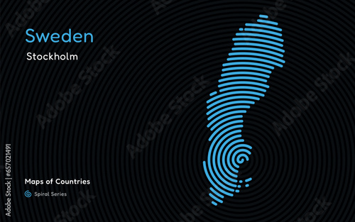 Creative map of Sweden. Political map. Stockholm. Capital. World Countries vector maps series. Spiral, fingerprint series	
