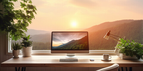 Eco-friendly workspace with desktop or laptop