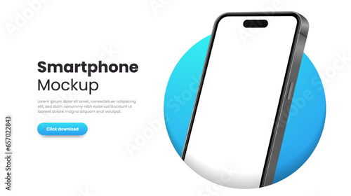 3D realistic high quality smartphone mockup with isolated background. Smart phone mockup collection. Device front view. 3D mobile phone with shadow on white background.