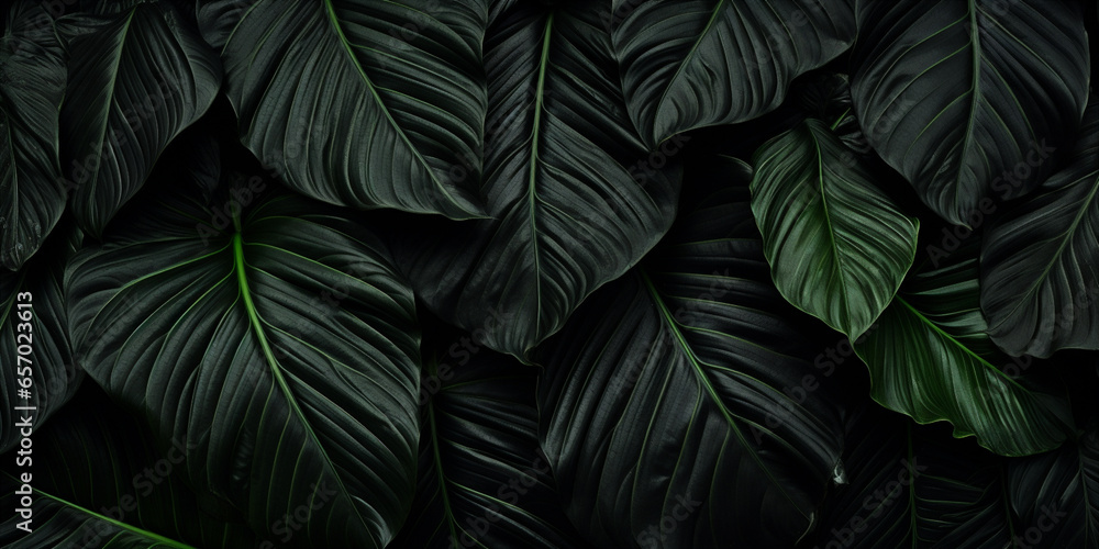 Fototapeta premium Textures of abstract gigantic dark green leaves