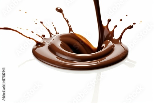 chocolate poured, isolated white. Generative AI