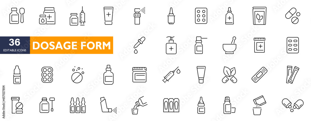 Vecteur Stock Dosage Form Line Editable Icons set. Vector illustration ...