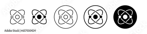 atom icon set. molecule nucleus science vector symbol. physics nuclear research sign. electron, proton, or neutron chemistry icon in black filled and outlined style