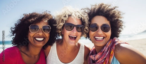 Young happy generation old woman having fun with Friends smiling at camera