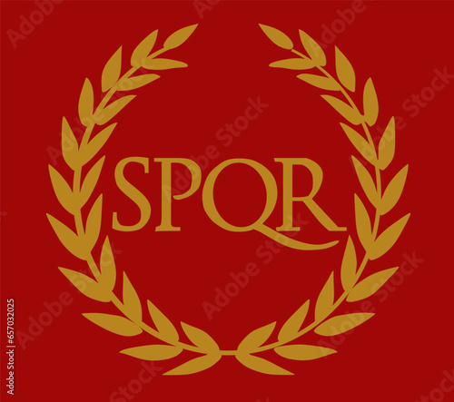 Roman empire flag vector illustration isolated. Ancient empire from Italy, Europe. Vexilloid. Insignia SPQR Senatus Populusque Romanus with laurel. photo