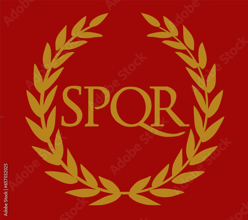 Roman empire flag vector illustration isolated. Ancient empire from Italy, Europe. Vexilloid. Insignia SPQR Senatus Populusque Romanus with laurel.