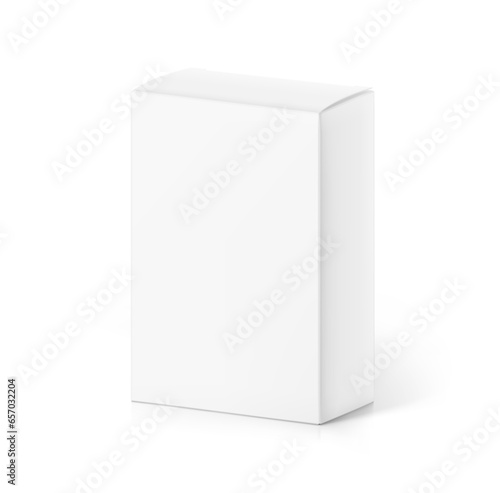 Realistic cardboard box mockup. Vector illustration isolated on white background. Half side view. Can be use for food, cosmetic, pharmacy, sport and etc. Ready for your design. EPS10. © realstockvector