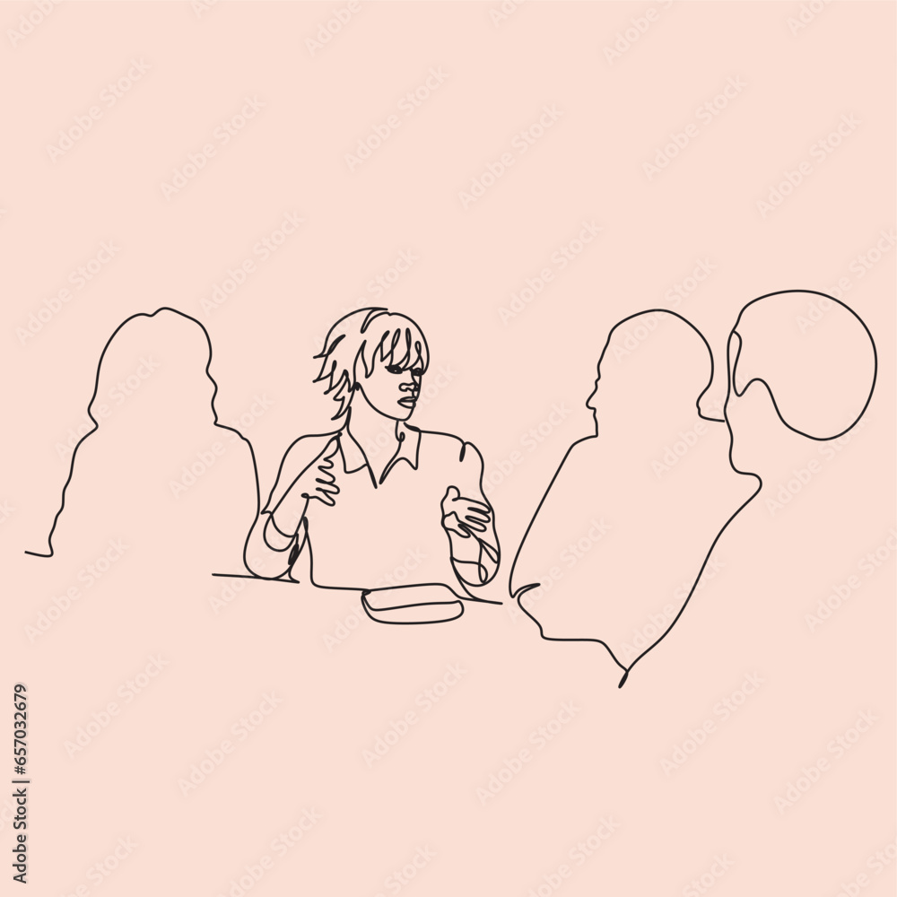Minimalist Line art of Black business woman. A woman speaks at a conference. Woman speaker Minimalist Line art of Black business woman. A woman speaks at a conference. Woman speaker