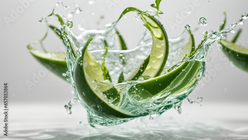 Original Photo A pile of sparkling fresh Aloe Vera slices glows in the splash of water 3