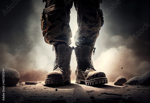 war background with soldier uniform and boots © shevtsovy