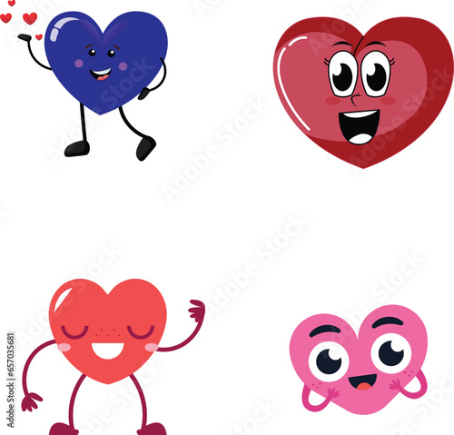 set of funny cartoon hearts