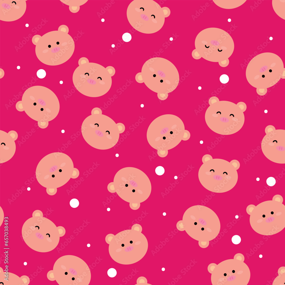 Seamless cute pig pattern for fabric prints, textiles, gift wrapping paper. colorful vector for children, flat style