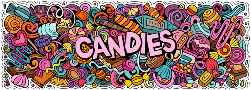 Candies doodle cartoon funny banner