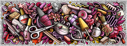 Nail Salon doodle cartoon funny banner