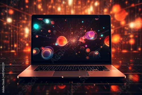 Mockup of beautiful laptop with multicolor background