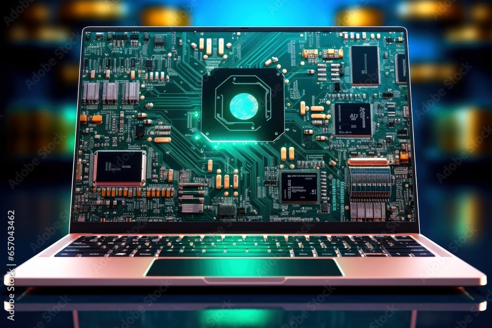 Fototapeta premium Mockup of beautiful laptop with multicolor background