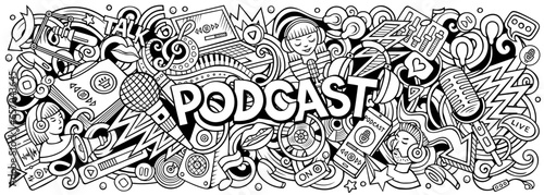 Podcast doodle cartoon funny banner