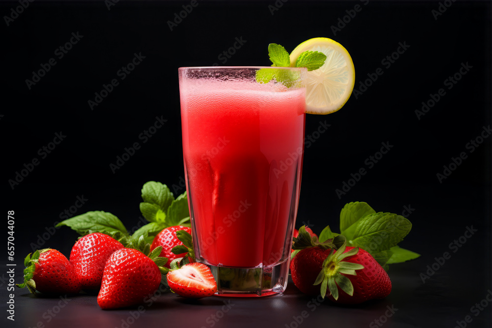 Homemade Fresh Strawberry Juice with Mint and Lime, Refreshing Red Berry Juice, Summer Cocktail on Wooden Table Homemade Fresh Strawberry Juice with Mint and Lime, Refreshing Red Berry Juice, Summer Cocktail on Wooden Table
