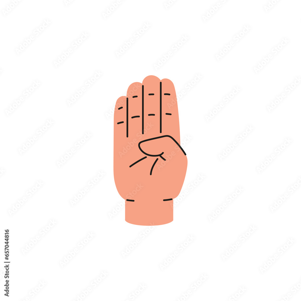 Human hand showing letter B flat style, vector illustration