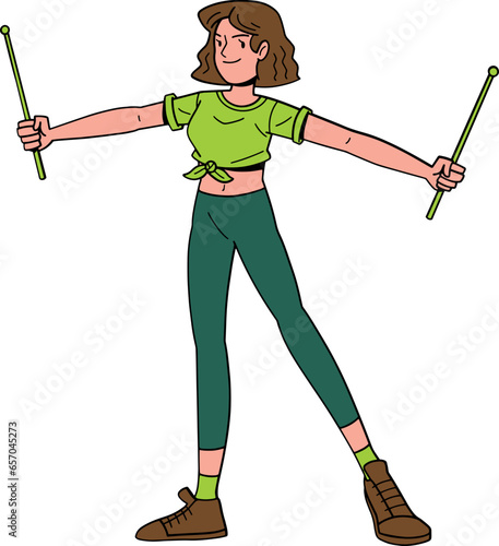 Fit lady doing poundfit exercise cartoon illustration