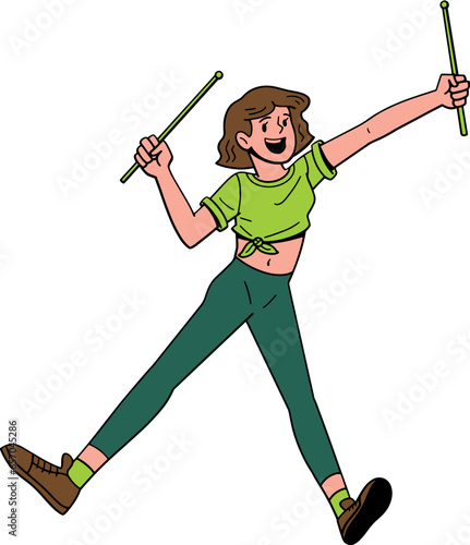 Cute girl doing poundfit exercise cartoon illustration