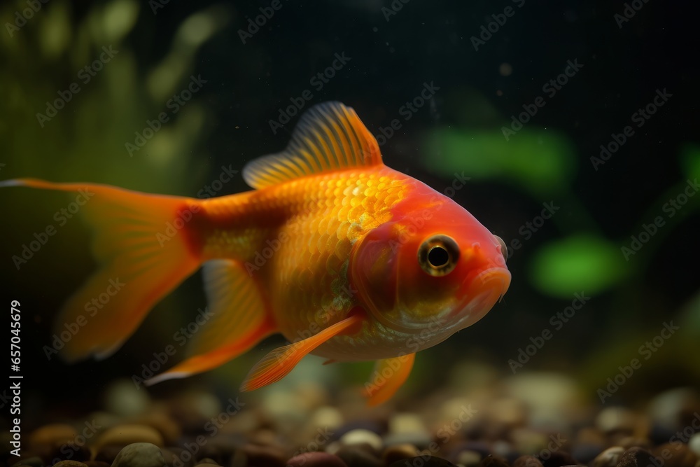 A beautiful goldfish swimming in a vibrant aquarium A beautiful goldfish swimming in a vibrant aquarium