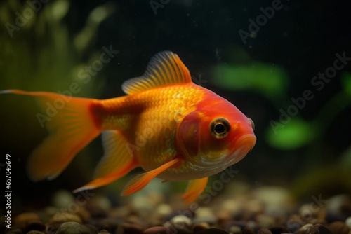 A beautiful goldfish swimming in a vibrant aquarium