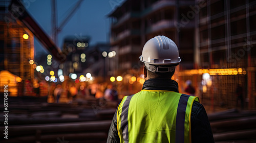 Safety-Focused Construction Worker in Fluorescent Waistcoat at Site - Occupational Safety and Health (OSH)
