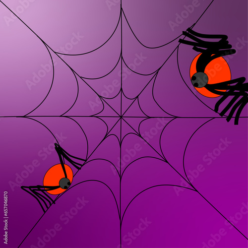 Halloween background with 3d spiders and web