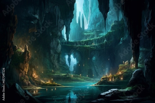 Foto Illustration of a hidden subterranean magical cavern