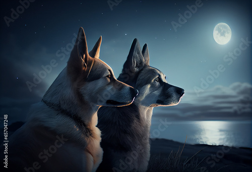 two dogs looking at the moon © shevtsovy