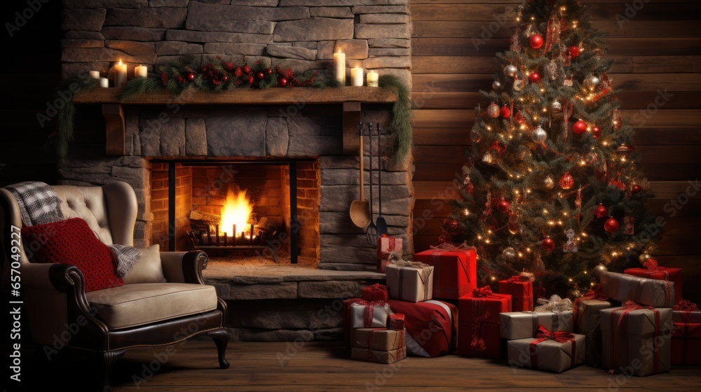 Christmas Scene Imagine a warm and inviting holiday setting with a beautifully decorated Christmas tree surrounded by presents, a comfortable rocking chair, and a crackling fireplace. Christmas Scene Imagine a warm and inviting holiday setting with a beautifully decorated Christmas tree surrounded by presents, a comfortable rocking chair, and a crackling fireplace.