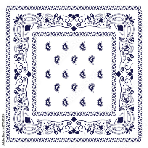 White bandana kerchief paisley fabric patchwork abstract vector seamless pattern.