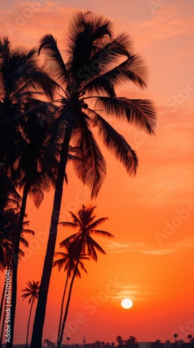 Blurred sunset with silhouettes of palm trees © olegganko