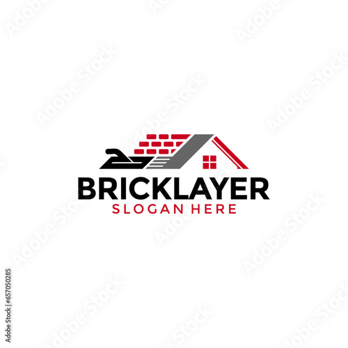 Home plastering logo design vector. Exterior and interior house work logo construction with Brick and trowel icon