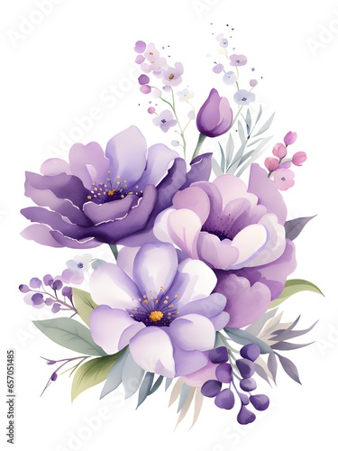 watercolor bouquet of flowers, illustration, isolated on white background