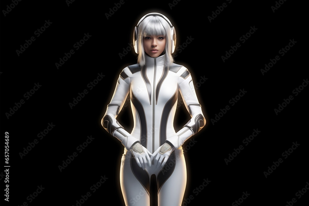 Girl in white futuristic clothes. Digital Technology. Artificial intelligence Girl in white futuristic clothes. Digital Technology. Artificial intelligence