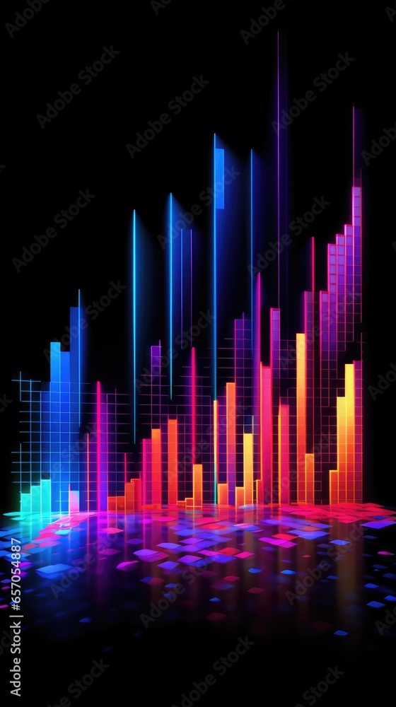 Abstract neon growing graph chart background. Black Friday Sale, Cyber Monday concept..