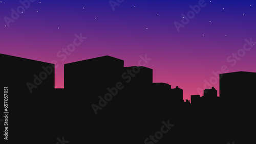 city skyline at night with stars