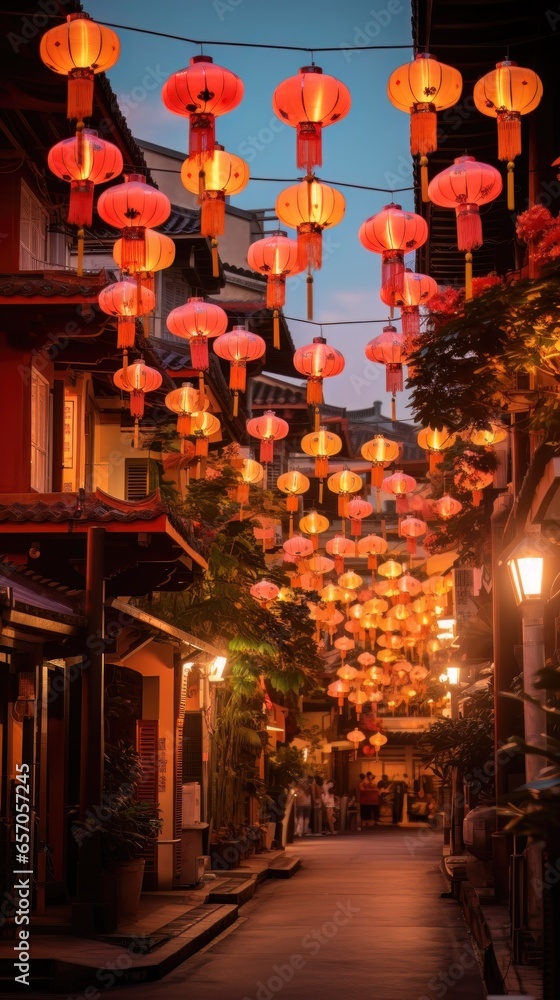 Chinese lanterns hanging in the streets