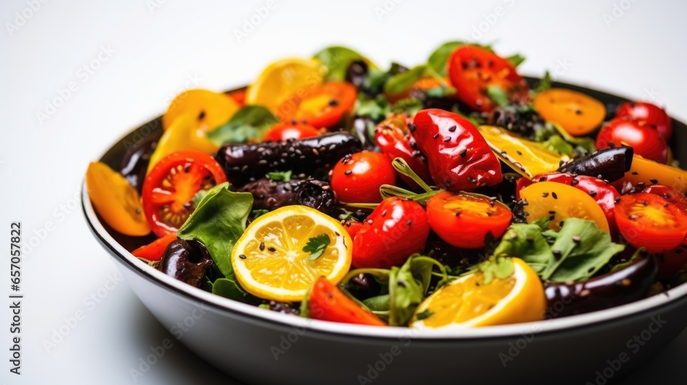 Salad of cherry tomatoes with parsley and olive oil on white background Salad of cherry tomatoes with parsley and olive oil on white background